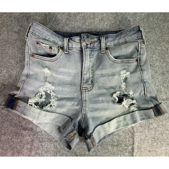 AEROPOSTALE HIGH RISE CURVY MIDI DISTRESSED DENIM SHORTS Size 6 Y2K 90s - Picture 2 of 7